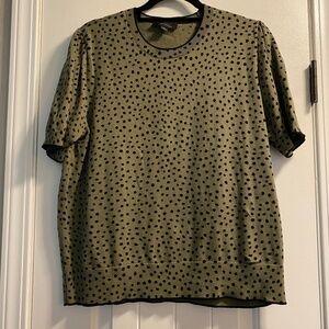 ANN TAYLOR Sweater Spotted Puff Sleeve Sweater Army Green Size XL